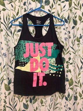 Nike Black Racerback Tank with White Logo 90’s look